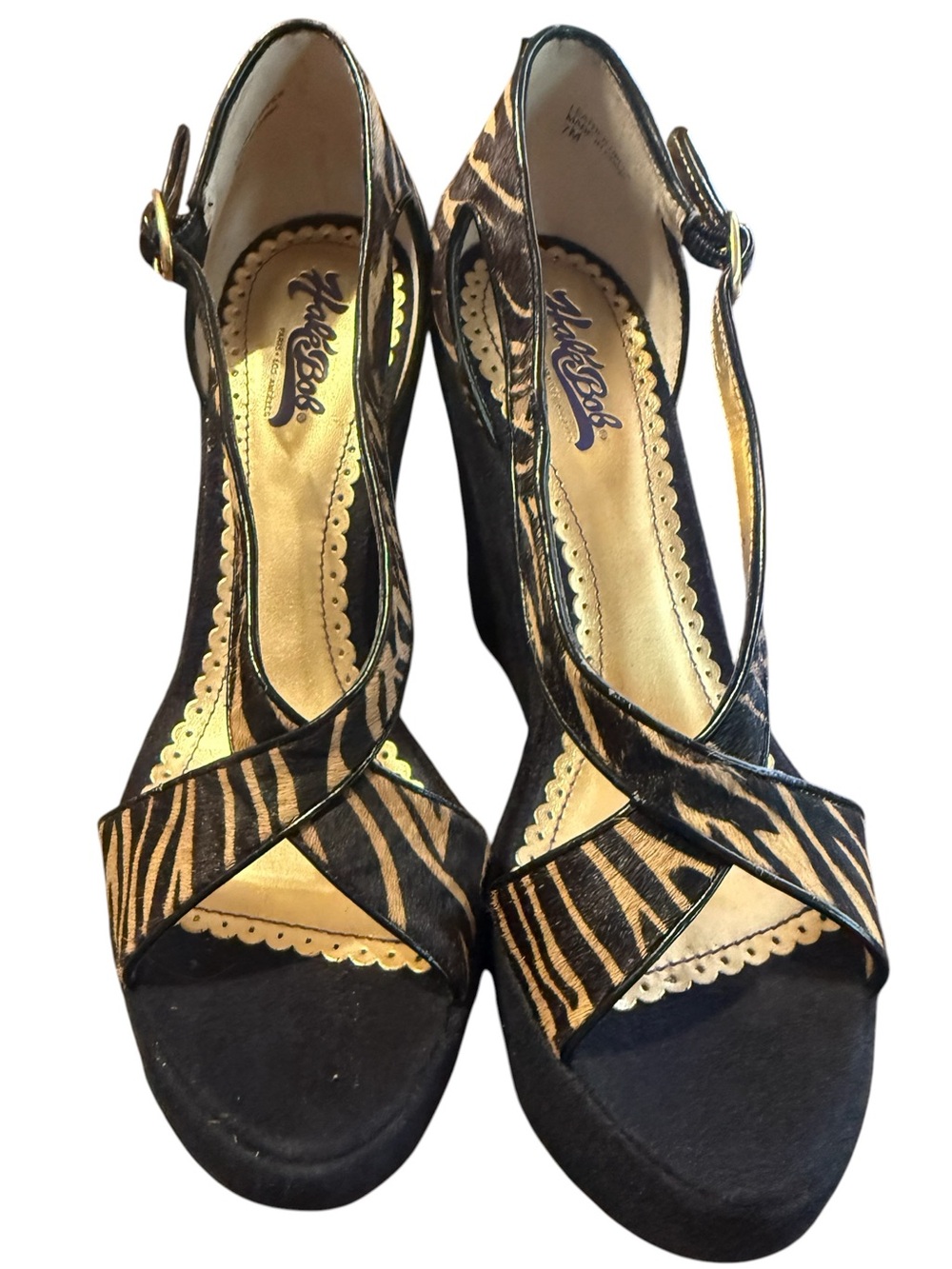 Hale Bob Hannah black zebra wedges Sz 7 NWOB